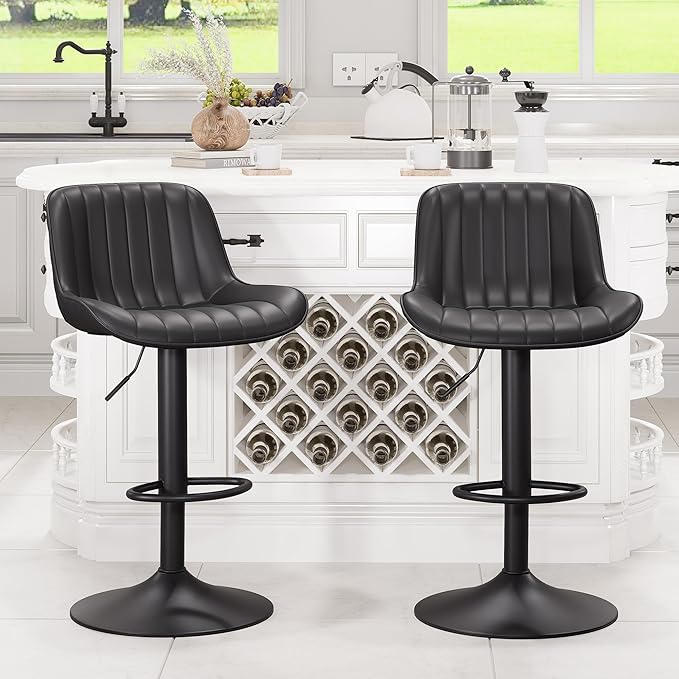 YOUNUOKE Black Bar Stools Set of 2 Adjustable Counter Height Stools Modern by YOUNUOKE