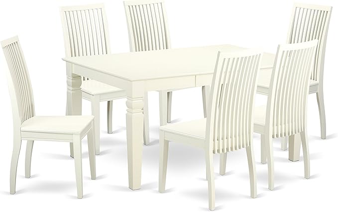 East West Furniture WEIP7-LWH-W 7 Piece Dining Table Set Consist of a Rectangle - Image 2