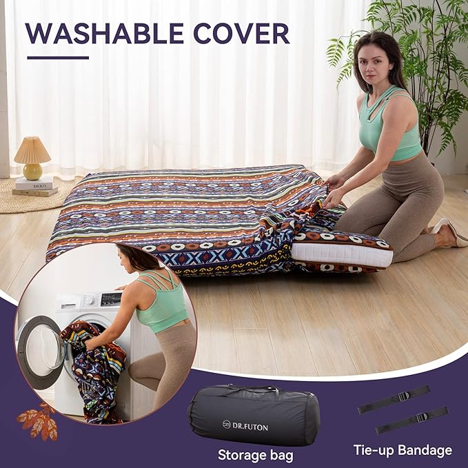 Dr.Futon Japanese Floor Futon Mattress Extra Thick Folding Roll Up Bed Topper - Image 4