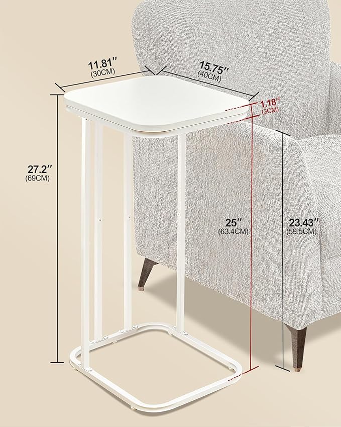 C Shaped End Table, 27 Inches High Small Side Table - Image 3
