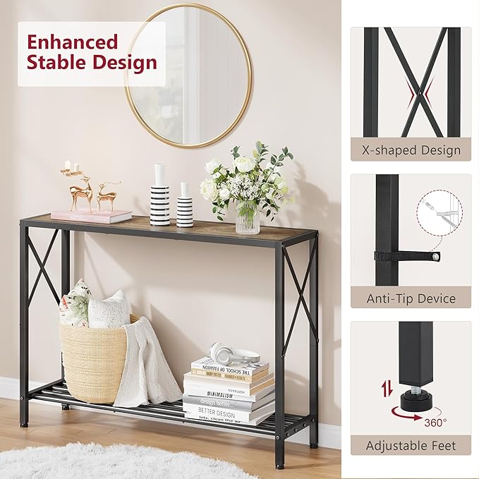 Tajsoon Console Table 41.8”, 2-Tier Industrial entryway Table, Narrow Sofa Table - Image 5