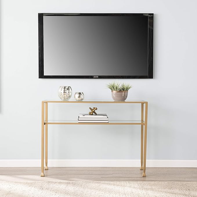 SEI Furniture Jaymes Metal & Glass 2-Tier Console Table, Soft Gold - Image 6