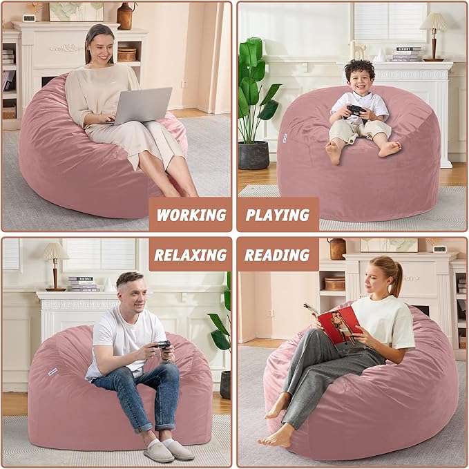 3FT Bean Bag Chair with Ultra Soft Velvet Cover Bean Bag Sofa with Memory Foam - Image 6