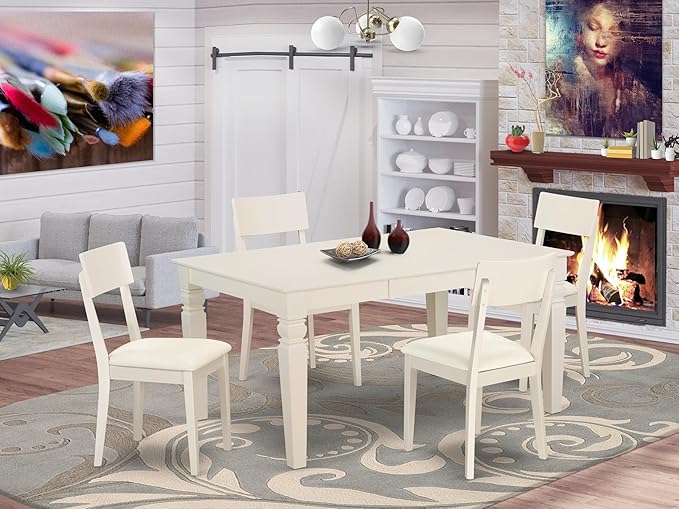 East West Furniture WEAD5-LWH-LC 5 Piece Dining Table Set - Image 2