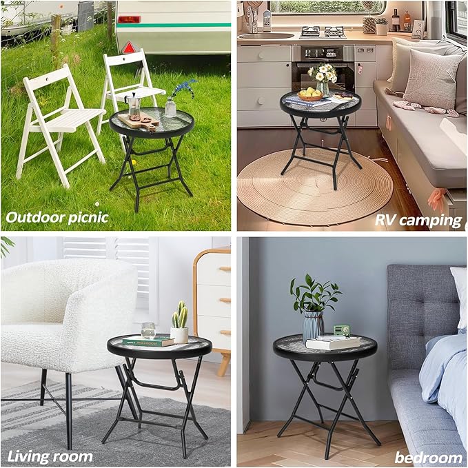 Foldable Side Table with Tempered Glass Top 18" Outdoor Folding Side Tables - Image 5
