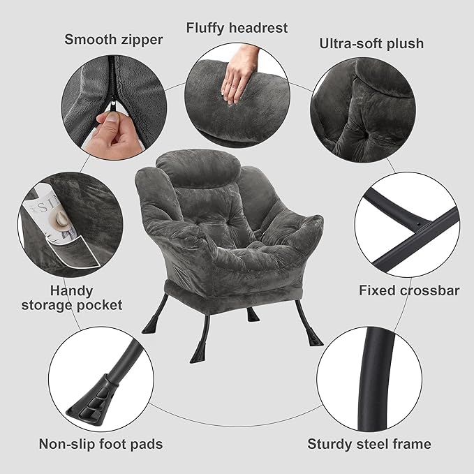 Fabric Lazy Chair for Adults, Oversized Upholstered Sofa Chair, Plush Comfy - Image 5