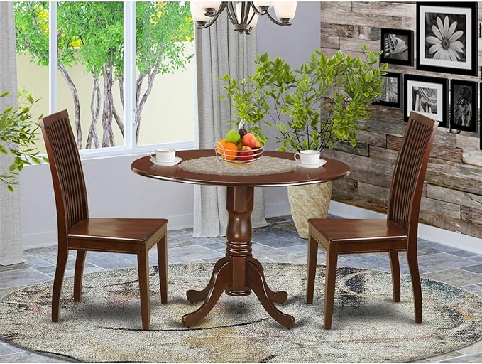East West Furniture DLIP3-MAH-W 3 Piece Dining Room Furniture Set Contains a - Image 6