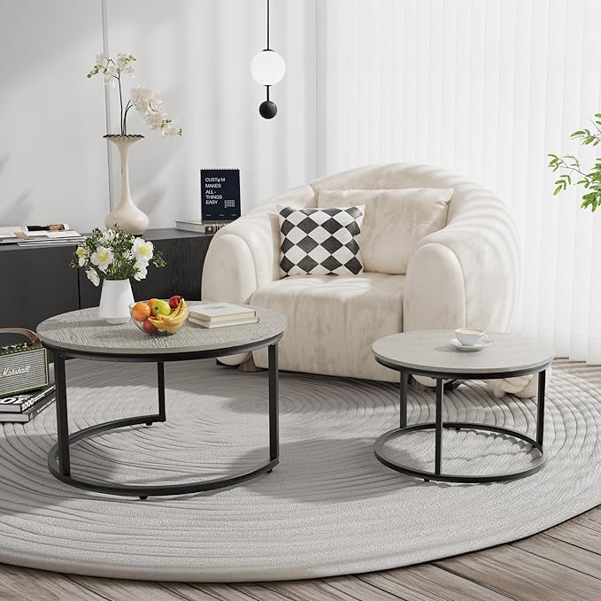 Nesting Tables Set of 2, 31.5" Round Coffee Table, Small Nesting Coffee Table - Image 7