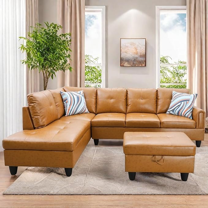 L Shaped Sectional Couches, Leather Couch Modular Sectional Sofa by FONTOI