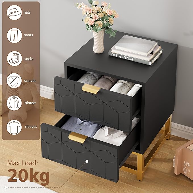 GAOMON Black 2 Drawer Dresser, Small Dresser＆Chest of Drawers, Modern Nightstand - Image 5