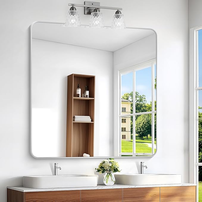 BONEWEI Silver Bathroom Mirror, 48x48 inch Wall Mirror by BONEWEI