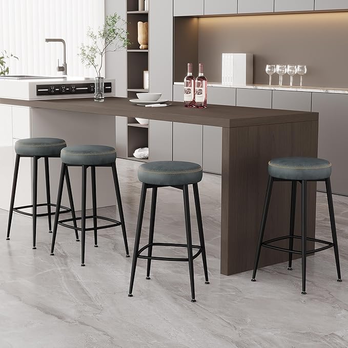 Counter Height Bar Stools, Upholstered Faux Leather Kitchen Counter Stools - Image 2