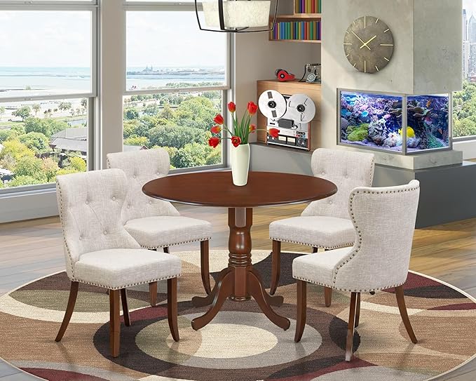 East West Furniture DLSI5-MAH-35 5 Piece Kitchen Table & Chairs Set Includes a - Image 2
