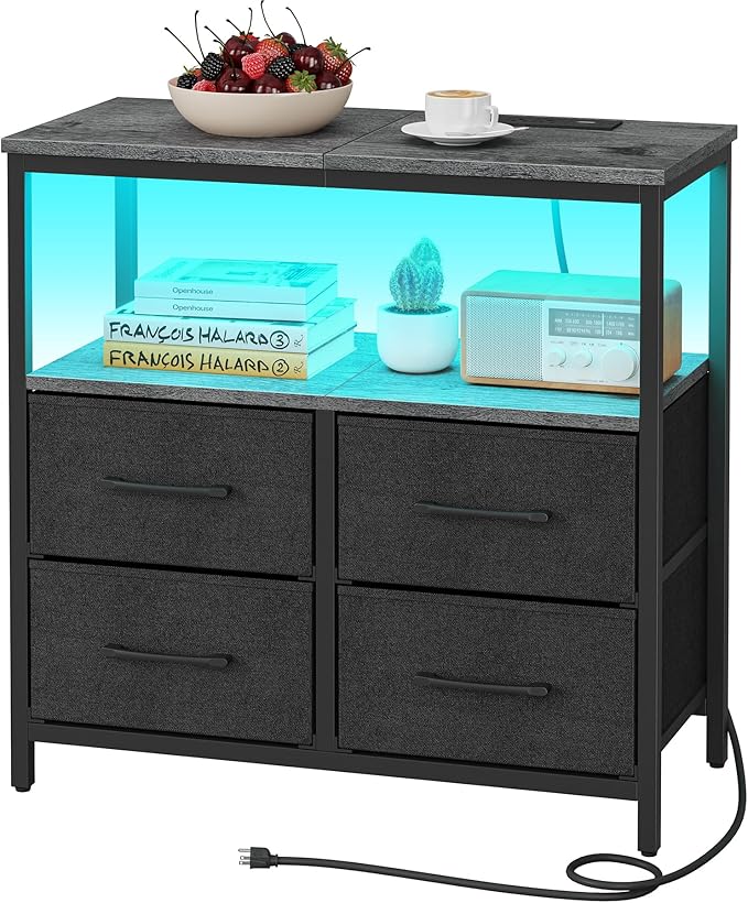 TUTOTAK LED Night Stand with Charging Station, Large Nightstand with USB and by WelcometotheTUTOTAKHome