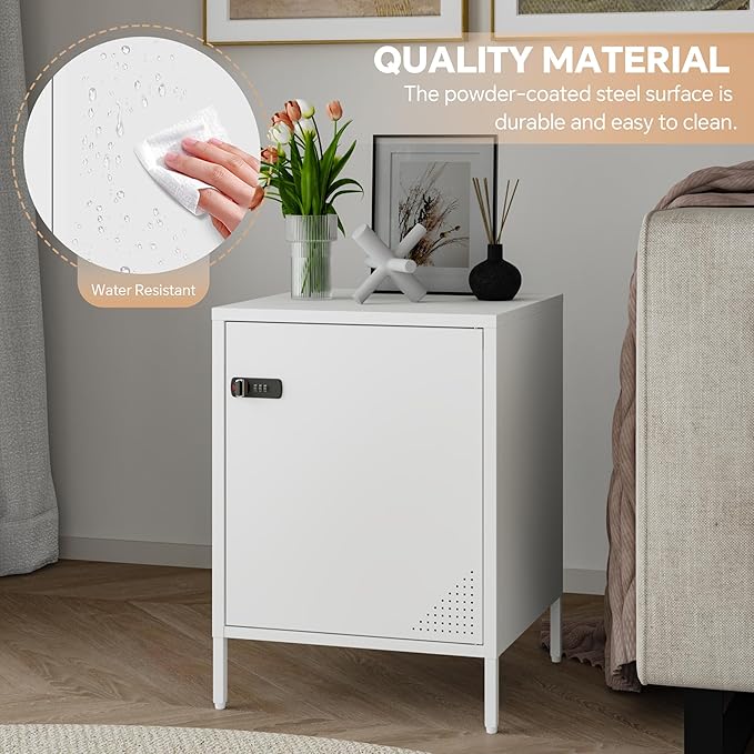 Metal Locker End Table Single Door Nightstand Lockable Bedside Table Storage - Image 6