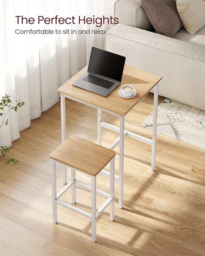VASAGLE Bar Table and Chairs Set, Square Table - Image 3