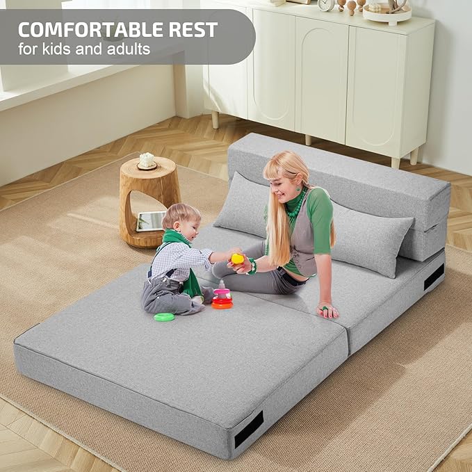 Folding Sofa Bed with Pillows- Convertible Chair Floor Couch & Sleeping Mattress - Image 3