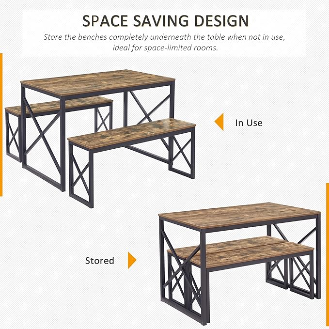VECELO Kitchen Table with 2 Benches - Image 3