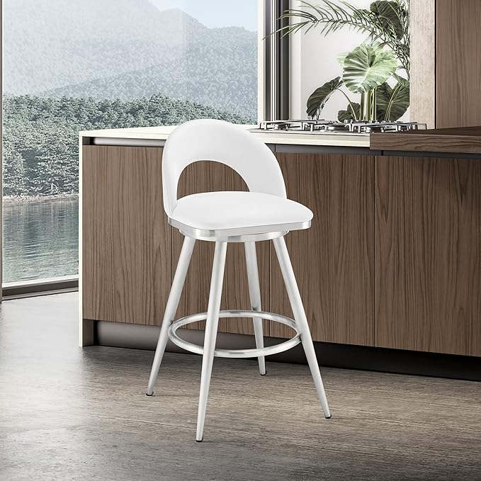 Armen Living Charlotte Swivel Bar Stool in Brushed Stainless Steel - Image 2