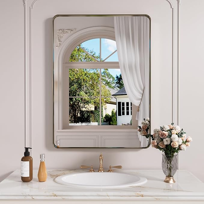 Bronze Bathroom Mirror 20x30 Inch, Brushed Bronze Metal Frame Mirror - Image 2
