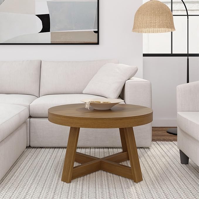 Plank+Beam Classic Round Coffee Table, 30 Inch Farmhouse Coffee Table, Rustic - Image 3