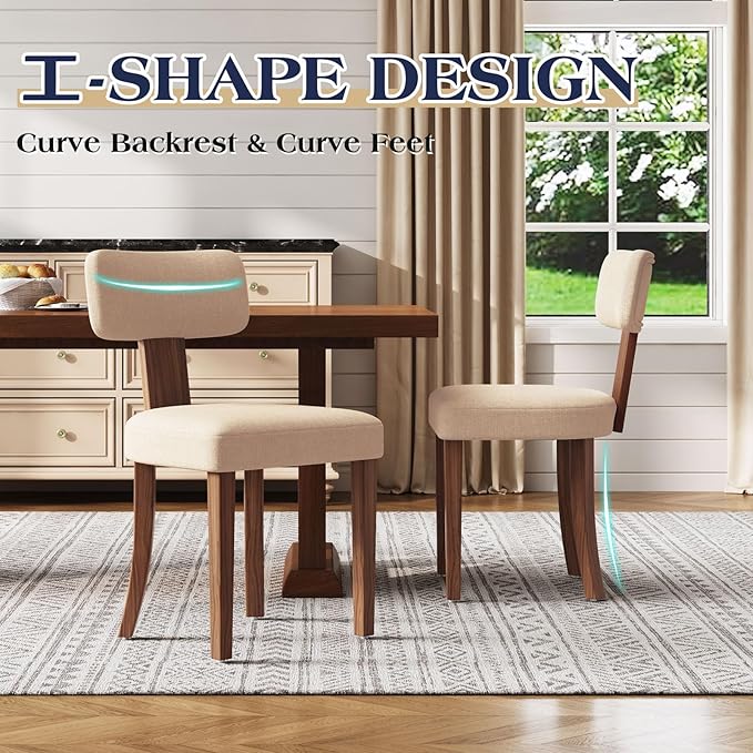 Mid Century Modern Dining Chairs Set of 2, Linen Upholstered Kitchen Chairs - Image 4