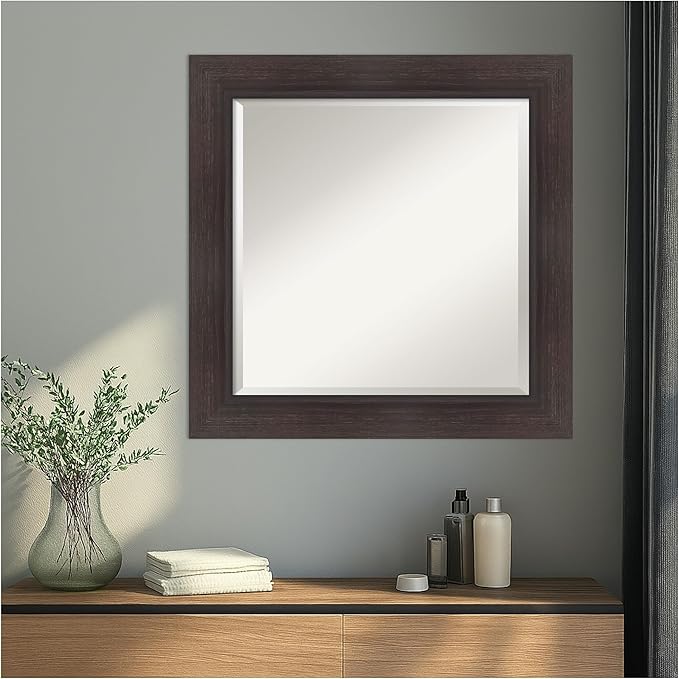 Amanti Art Brown Wall Mirror 26x26 Sloped Espresso Square Bathroom Mirror - Image 4