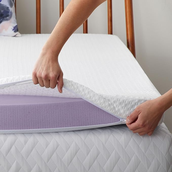 LUCID 4 Inch Lavender Infused Memory Foam Mattress Topper and LUCID Zippered - Image 6