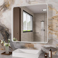 White Bathroom Mirror 36x36 Inch, Rounded Rectangle Matte Bathroom Vanity Mirror by JISOSO