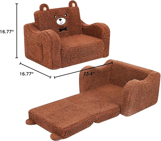 Kids Chairs for Toddler, 2-in-1 Toddler Soft Sherpa Couch Fold Out, Convertible - Image 3