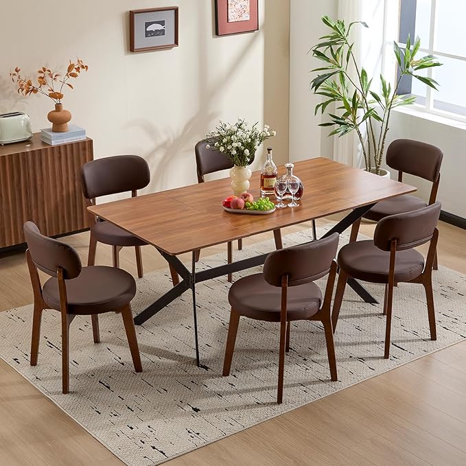 Furniliving Wooden Dining Chairs Set of 6, Mid-Century Modern Leather by FurnilivingFurnitureforHome