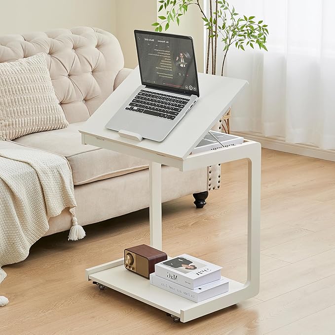 CozyDH Adjustable C Shaped End Table, Rolling Side Table Solid Wood TV Sofa by CozyDHDuvetCover