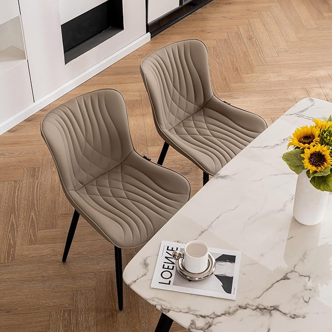 Kidol & Shellder Khaki Dining Chairs Set of 2, Faux Leather Upholstered Mid - Image 9