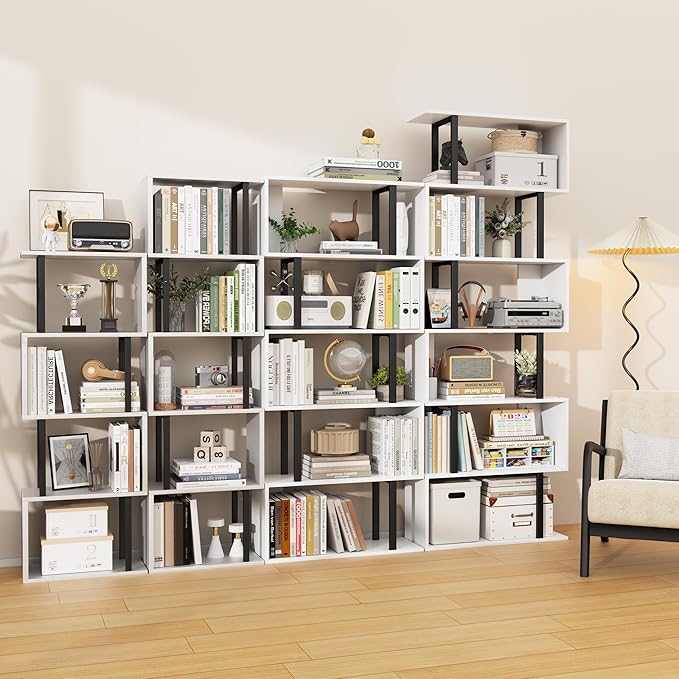 Gadroad 5-Tier Bookshelf, Narrow S-Shaped Geometric Bookcase, Wood Decorative - Image 9