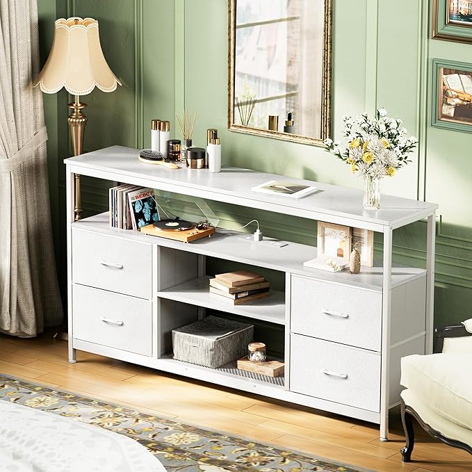 Huuger TV Stand Dresser with Power Outlets and LED Lights, 4 Drawers - Image 4
