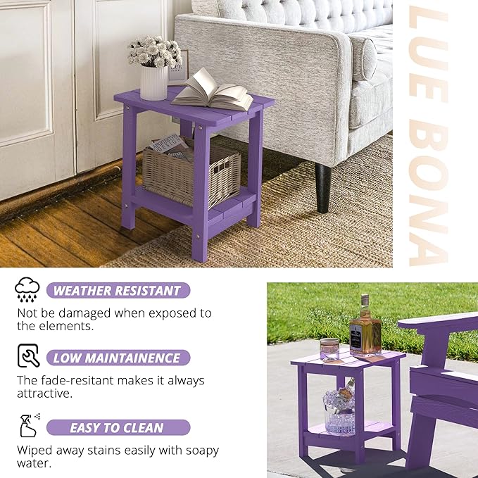 LUE BONA Adirondack Outdoor Side Table, 2-Tier Purple HDPS Patio End Table - Image 6
