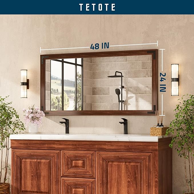 TETOTE 48 x 24 Walnut Wood Framed Mirror - Image 7
