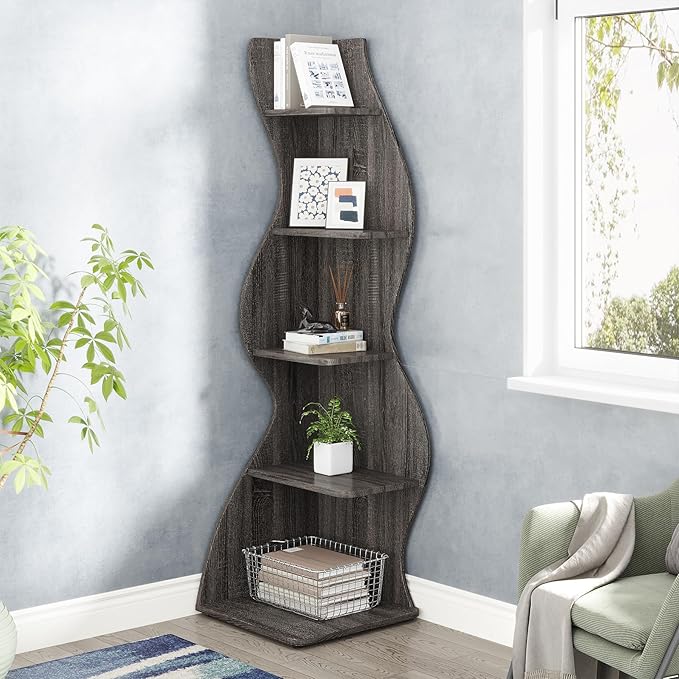 Tribesigns Corner Shelf, Modern 5-Tier Wall Corner Bookshelf, Stylish Corner - Image 6