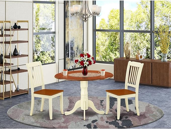 East West Furniture DLDA3-BMK-W 3 Piece Dining Room Furniture Set Contains a - Image 6