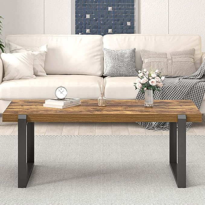 EXCEFUR Modern Coffee Table, Industrial Wood and Metal Center Table, Cocktail - Image 6