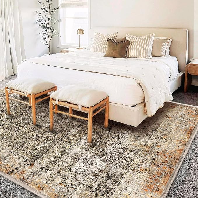 Area Rug 9'x12' Washable Vintage Traditional Mat Distressed Indoor Foldable - Image 2