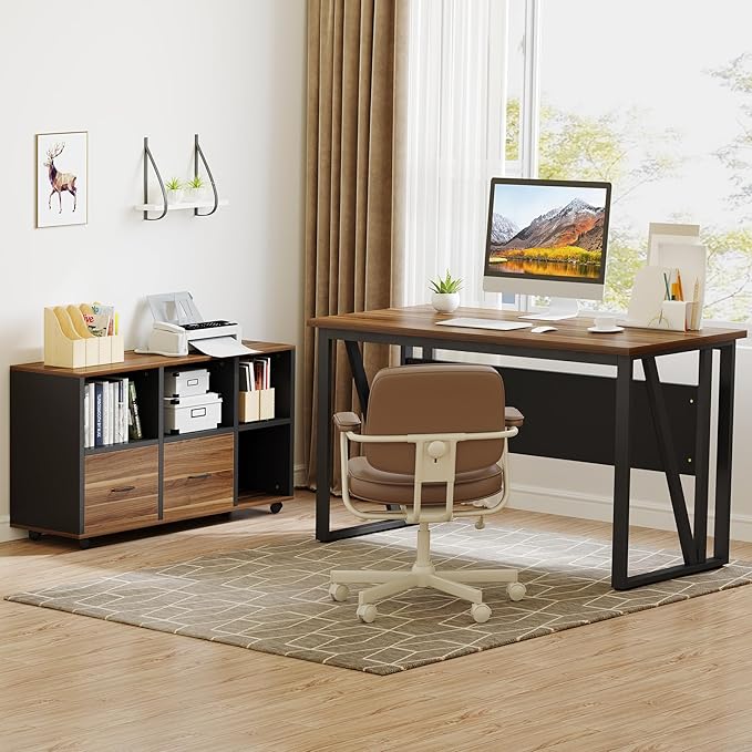 LITTLE TREE 55-Inch L-Shaped Computer Desk, Large Corner Desk - Image 5