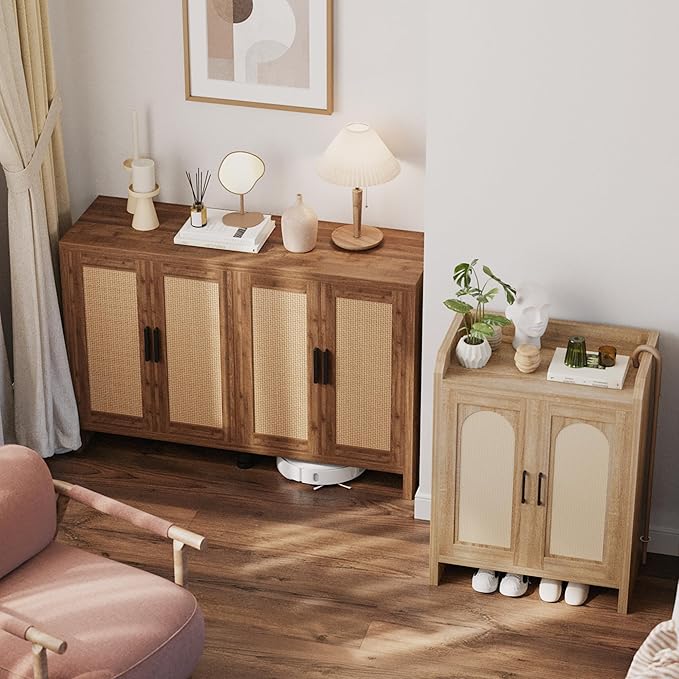 Rattan Buffet Cabinet with Storage, Sideboard Cabinet with Doors and Adjustable - Image 7