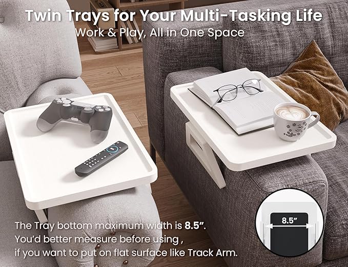2 Pack Couch Arm Tray, Bamboo Folding Sofa Tray, Sofa Armrest Trays Clip-On - Image 3