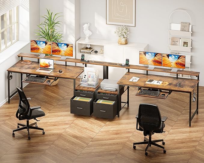 AODK Computer Desk with Drawers and Keyboard Tray, Reversible Study Work Desk - Image 2