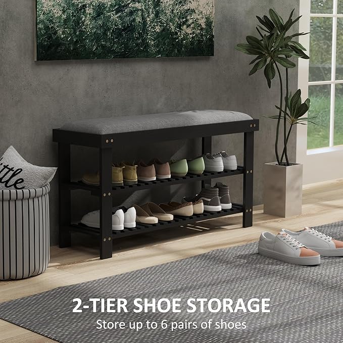 HOMCOM Bamboo Shoe Bench, 3-Tier Entryway Bench - Image 5