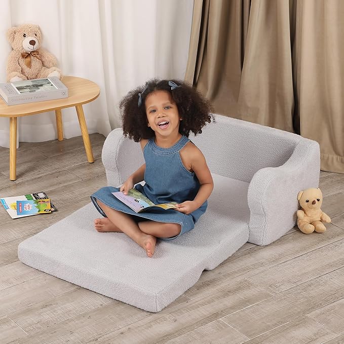 Extra Wide Toddler Chair, 2-in-1 Toddler Couch Fold Out, Convertible Sherpa - Image 8