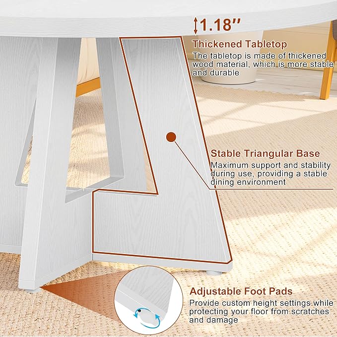 Round Dining Table for 4, 47 Inch Dinner Table Farmhouse Wooden Circle Kitchen - Image 5