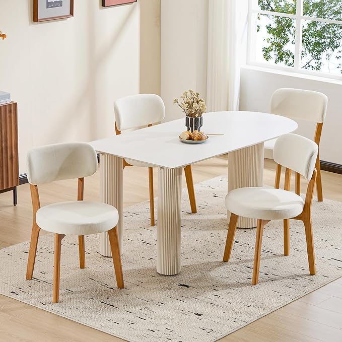 Furniliving Wooden Dining Chairs Set of 6, Mid-Century Modern Linen Upholstered - Image 9