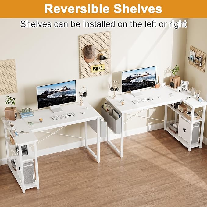 L Shaped Computer Desk with Reversible Shelves, 40 Inch Small Corner Desk with - Image 4